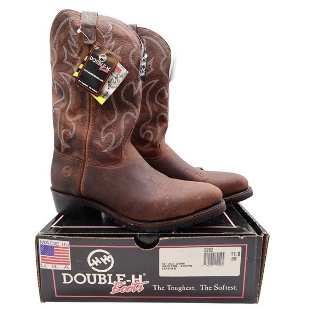 Double-H 2282 AG7 Work Western Boots Mens 11.0 2E Brown Leather New